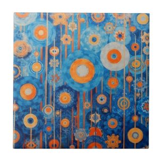 Abstract in Blue and Orange floral Tile