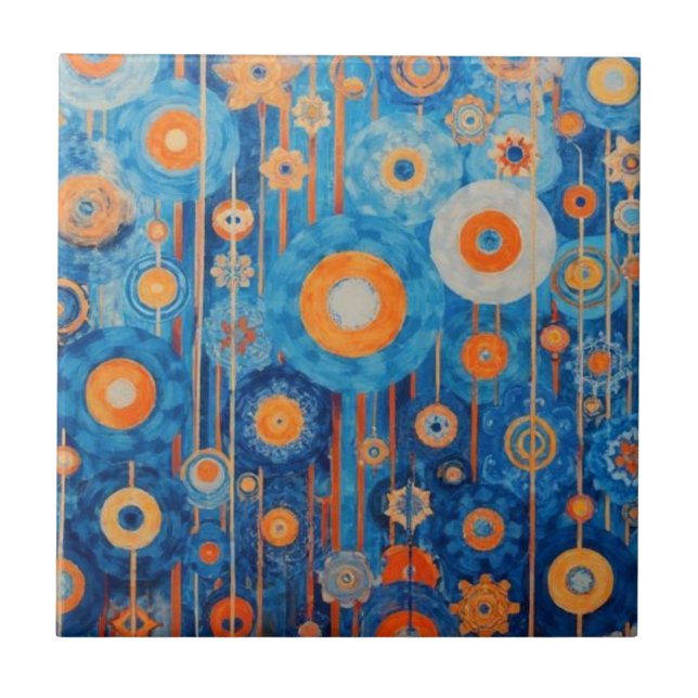 Abstract in Blue and Orange floral  Tile (Front)
