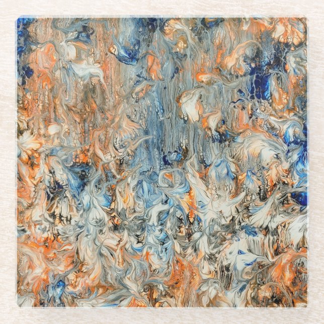 Abstract in Blue and Orange Glass Coaster (Front)