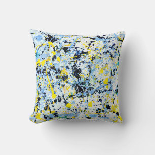 Abstract in Blue, Yellow & Black Throw Pillow