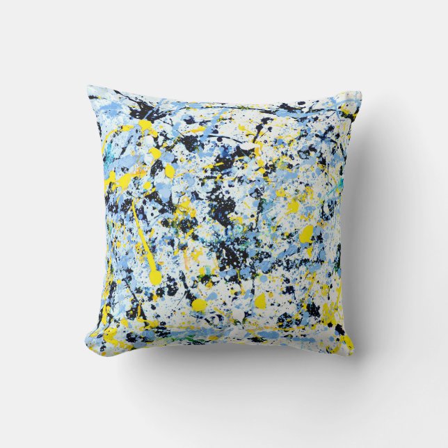 Abstract in Blue, Yellow & Black Throw Pillow (Front)