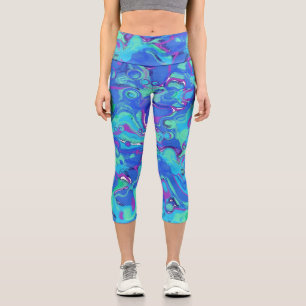 Abstract In Blues, Greens, & Purples Capri Leggings