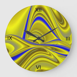 abstract in gold-yellow blue large clock