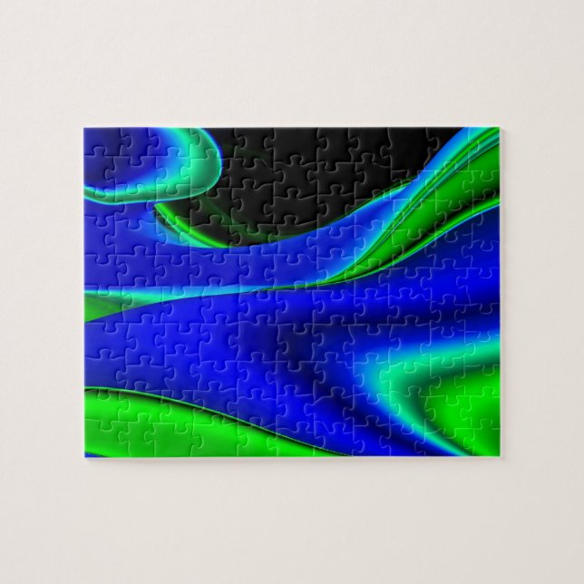 Abstract in green and blue jigsaw puzzle (Horizontal)