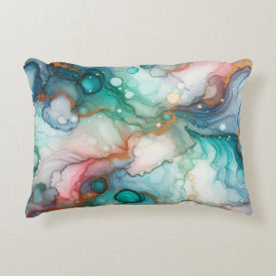 Abstract in Pink, Teal, Blue, and Gold Accent Pillow