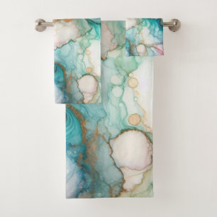 Abstract in Pink, Teal, Blue, and Gold Bath Towel Set