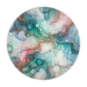 Abstract in Pink, Teal, Blue, and Gold Cutting Board