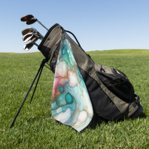 Abstract in Pink, Teal, Blue, and Gold Golf Towel