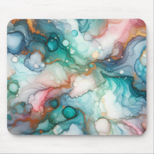 Abstract in Pink, Teal, Blue, and Gold Mouse Pad