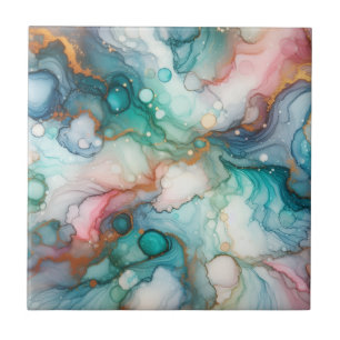 Abstract in Pink, Teal, Blue, and Gold Tile