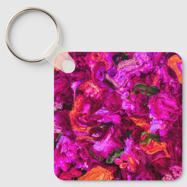 Abstract In Purples, Oranges & Greens Keychain (Front)