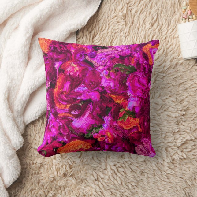 Abstract In Purples, Oranges, & Greens  Throw Pillow (Blanket)