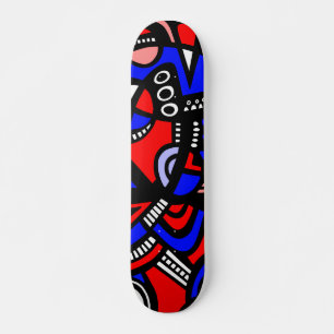 Abstract in shades of Red, Blue, White and Black Skateboard