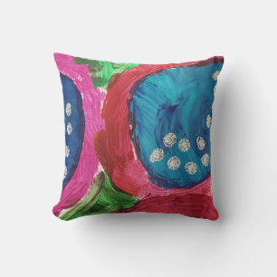 Abstract in Vivid Magenta and Blue Throw Pillow