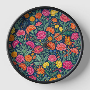Abstract Indian Carnations Butterflies Art Clocks