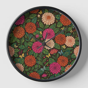 Abstract Indian Dahlia Butterflies Art Clocks