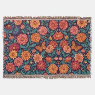 Abstract Indian Dahlias Butterflies Blankets