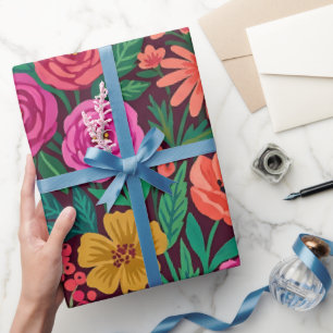 Abstract Indian Floral Butterflies Wrapping Paper