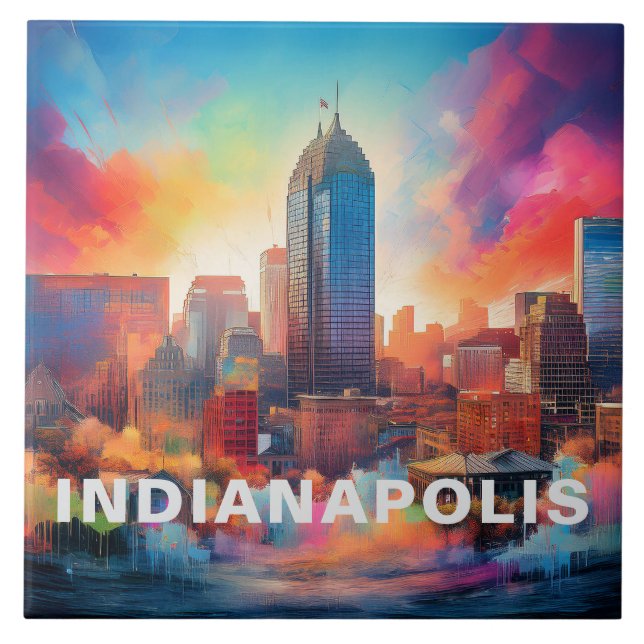 Abstract Indianapolis Skyline Art Modern  Tile (Front)