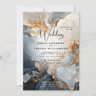 Abstract Indigo and Gold  Invitation