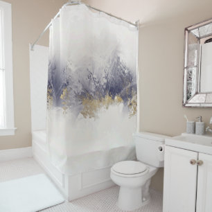 Abstract Indigo and Gold Snow Forest Watercolor