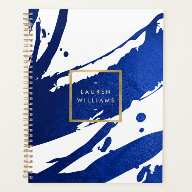 Abstract Indigo Blue Brushstrokes Appointment Book Planner (Front)