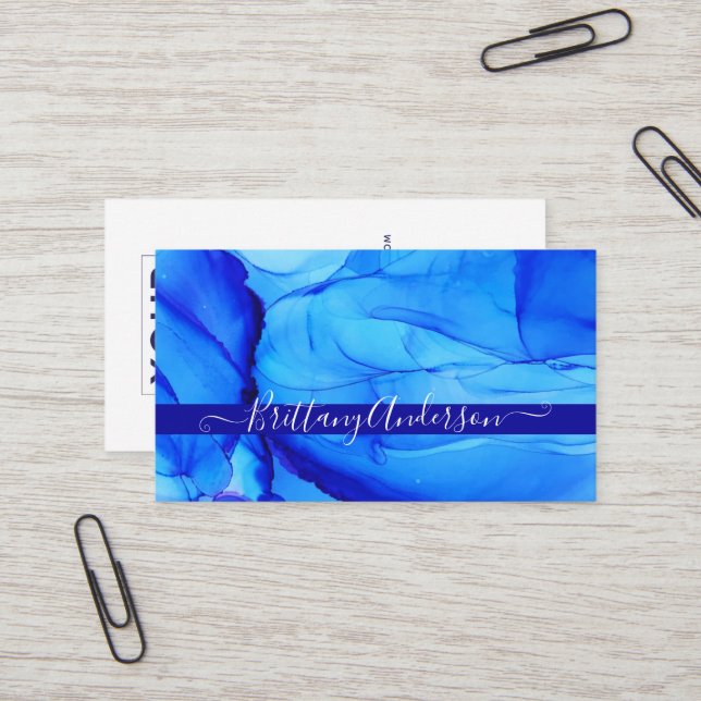 Abstract Indigo Blue Custom Unique Agate Business Card (Front/Back In Situ)