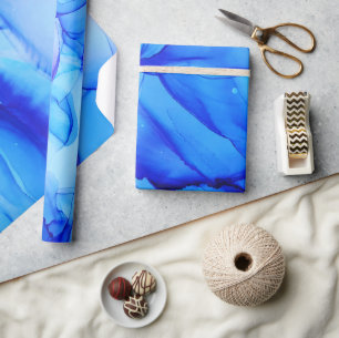 Abstract Indigo Blue Watery Alcohol Ink Wrapping Paper