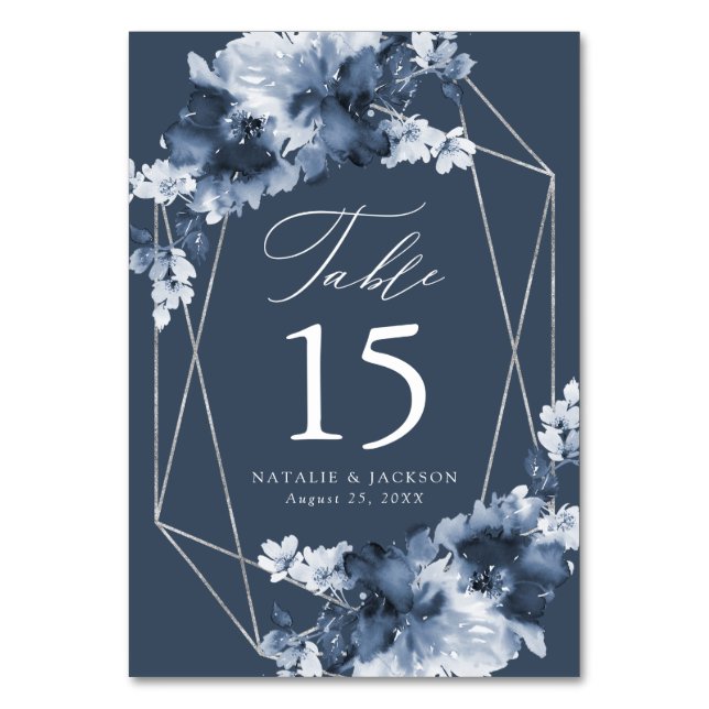 Abstract Indigo Floral | Personalized Wedding Table Number (Front)