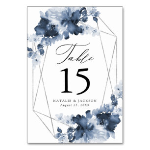 Abstract Indigo Floral Personalized Wedding Table Number
