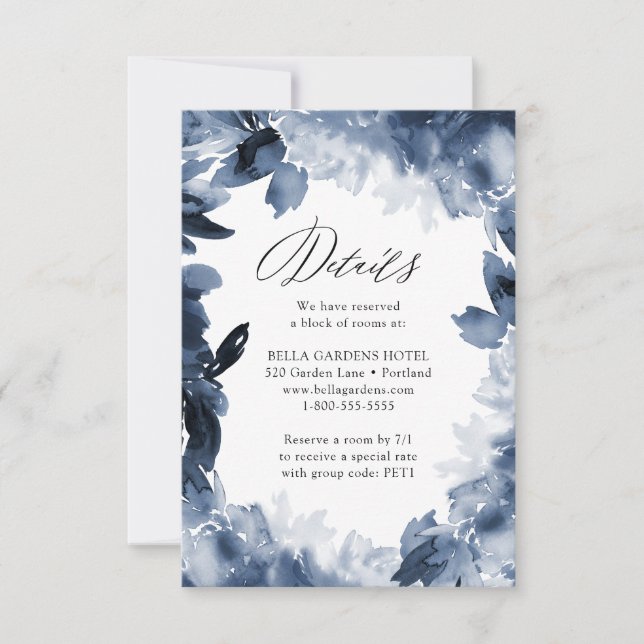 Abstract Indigo Floral | Wedding Details Card (Front)