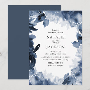 Abstract Indigo Floral Wedding Invitation