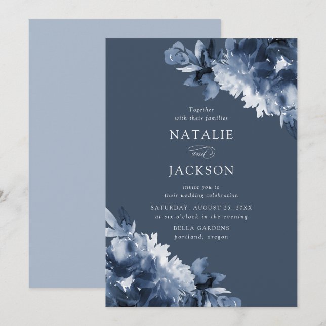 Abstract Indigo Floral | Wedding Invitation (Front/Back)