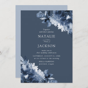 Abstract Indigo Floral Wedding Invitation