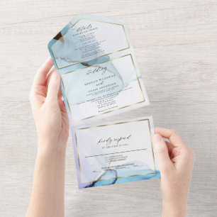 Abstract Indigo Lavender Aquamarine Ink  All In One Invitation