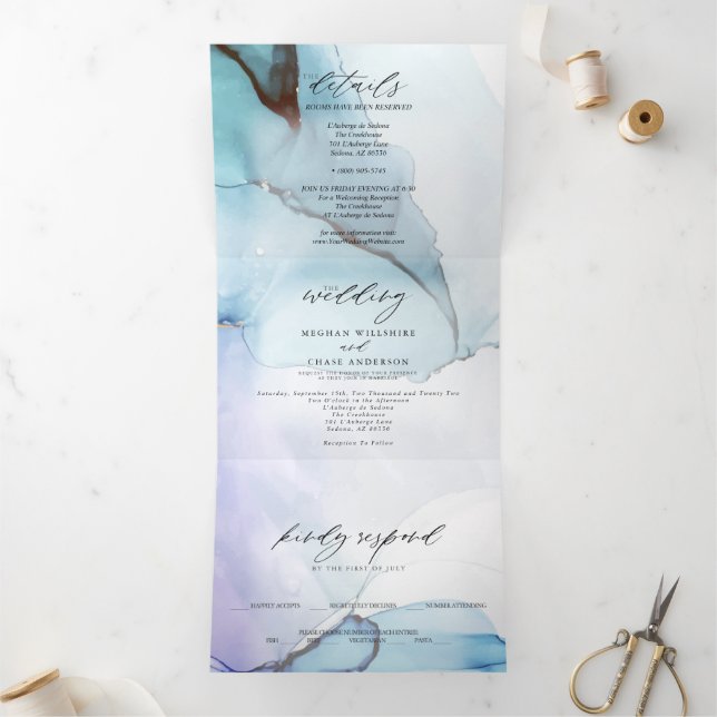 Abstract Indigo Lavender Aquamarine Ink Tri-Fold Invitation (Inside)