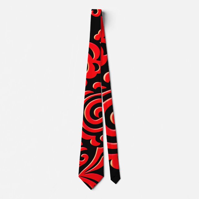 Abstract Indonesian batik Red Black Pattern Tie (Front)