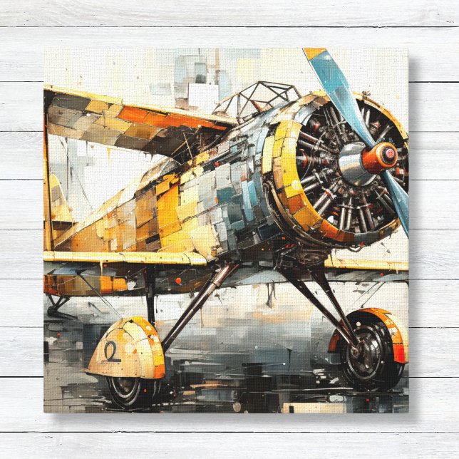 Abstract Industrial Biplane Canvas Print (Abstract Vintage Biplane - Masculine Aviation Canvas - Office and Game Room Wall Art)