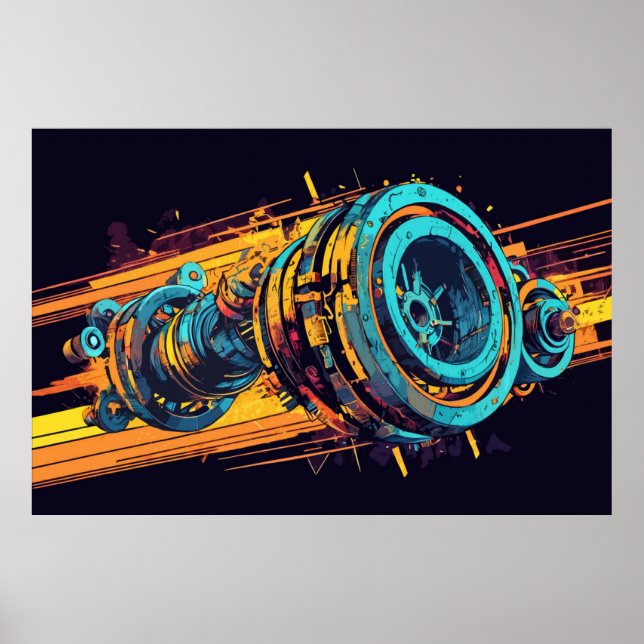 Abstract Industrial Pop Art Mechanical Turbine Poster (Front)
