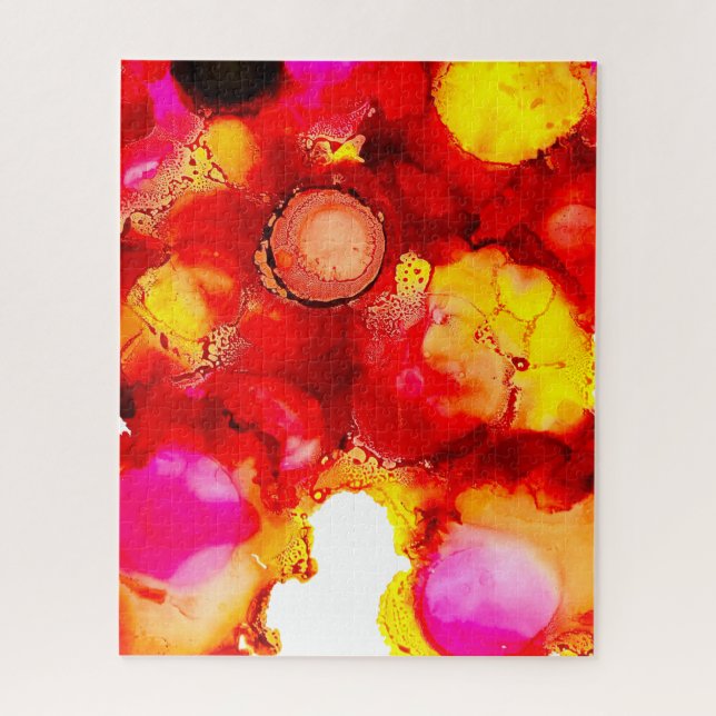 Abstract ink art yellow red and pink jigsaw puzzle (Vertical)
