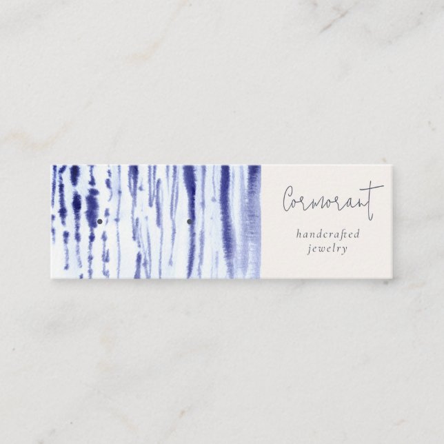 Abstract Ink Blue Lines Earring Stud Hoop Holder Mini Business Card (Front)