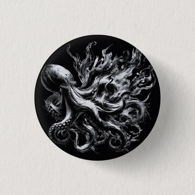 Abstract Ink Fluid Octopus Kraken 1 Inch Round Button (Front)