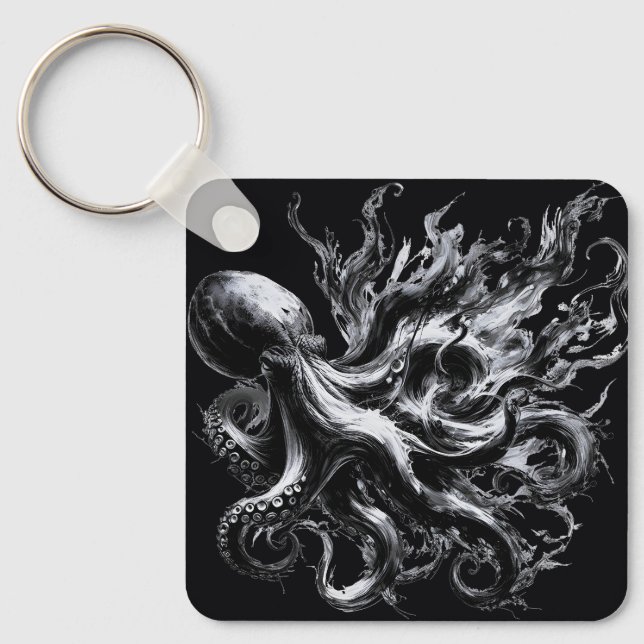 Abstract Ink Fluid Octopus Kraken Keychain (Front)