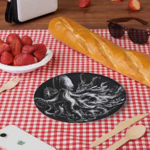 Abstract Ink Fluid Octopus Kraken Paper Plate