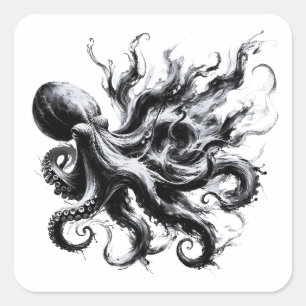 Abstract Ink Fluid Octopus Kraken Square Sticker