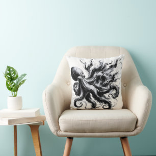 Abstract Ink Fluid Octopus Kraken Throw Pillow