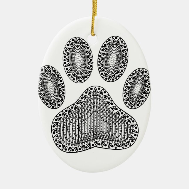 Abstract Ink Paw Print Ceramic Ornament (Front)