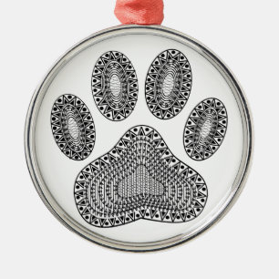 Abstract Ink Paw Print Metal Ornament