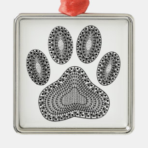 Abstract Ink Paw Print Metal Ornament