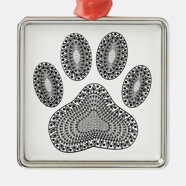 Abstract Ink Paw Print Metal Ornament (Front)